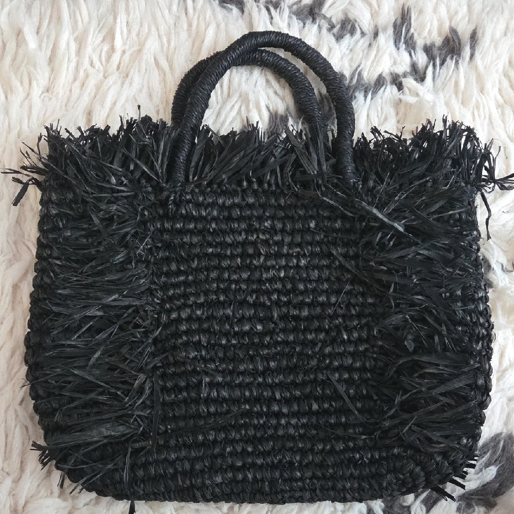 BEACHGOLD Black Fringe Tote Bag